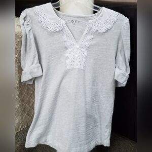 Loft cotton tee with lace collar small